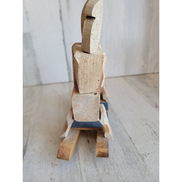 Vintage block Easter Bunny rabbit rocking horse tabletop spring home decor woode - Picture 6 of 7